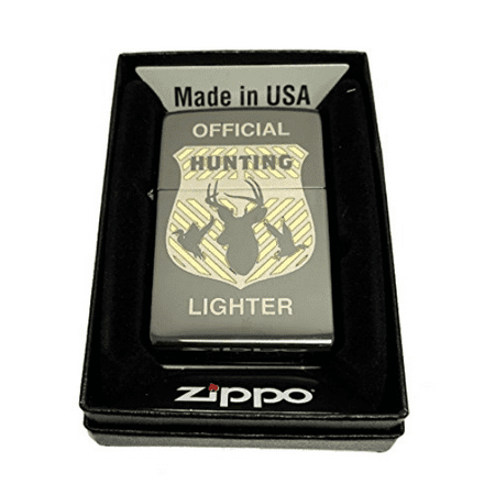 - Zippo Custom Lighter - Official Hunting Badge - Regular Black Ice