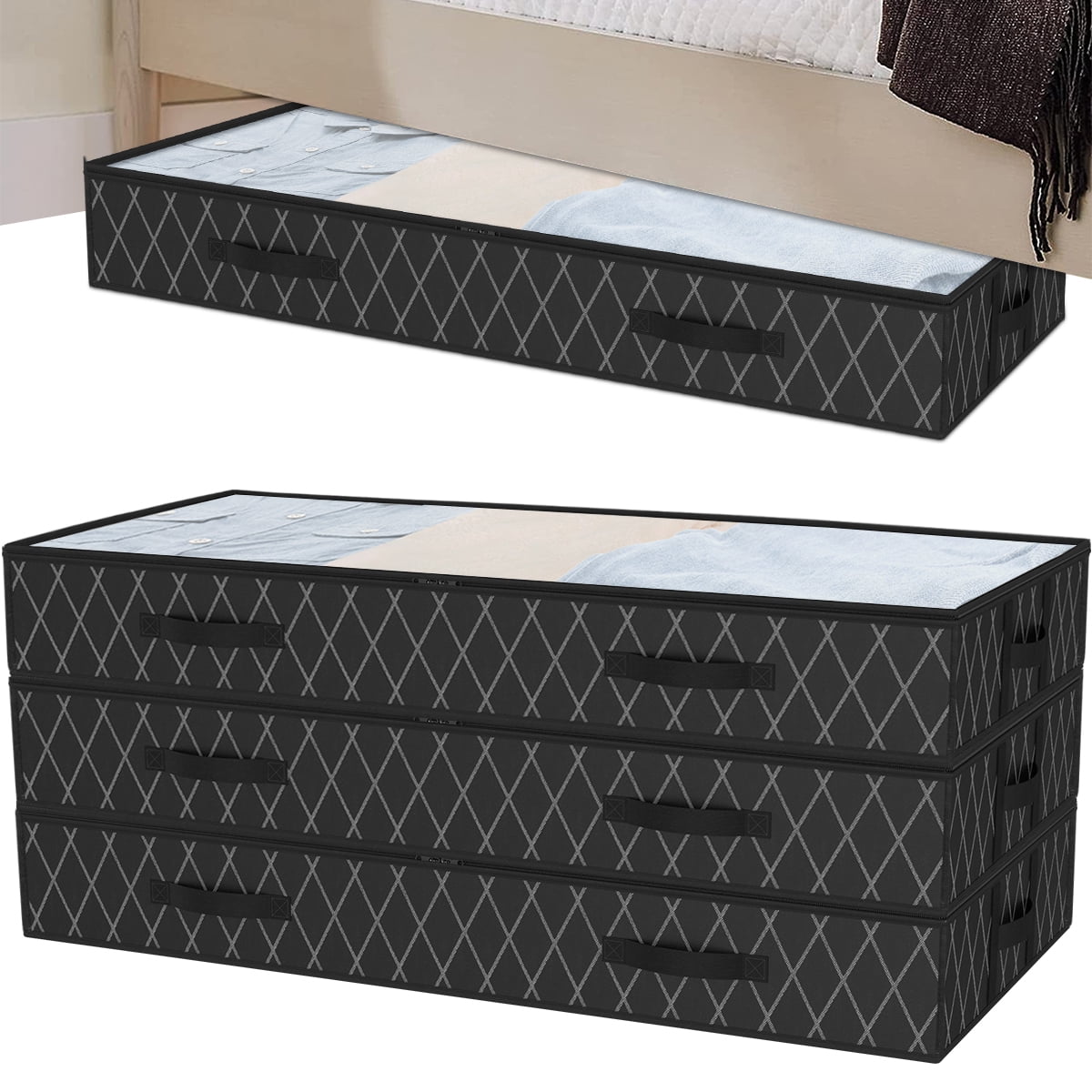 Fyjucpa 3Pcs 90L Underbed Storage Bags NonWoven Underbed Storage Boxes