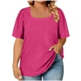 thumbnail image 6 of Womens Summer Tops Plus Size Solid Color T-Shirt Summer Casual Loose Women's Trendy Short Sleeves Squared Neck Pullover Lightweight Blouse Tops XL-5XL, 6 of 7