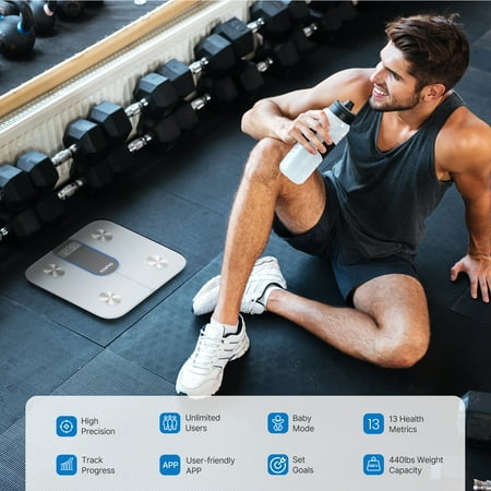 RENPHO Bluetooth Smart Body Fat Scale with App, High Precision, 13 Key Health Metrics, 440lbs, White