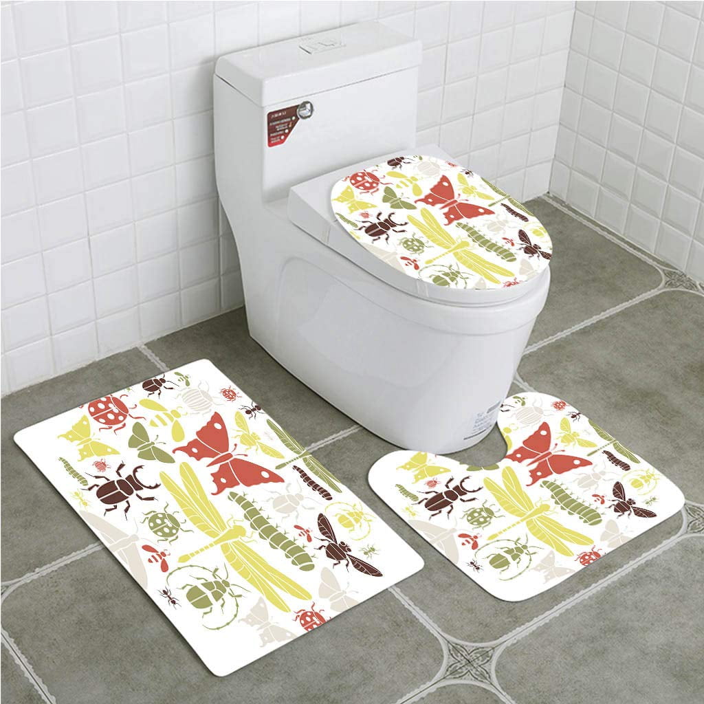 Graduation Decor Bathroom Rug Mats Set 3 Piece Toilet Carpet Rugs Includes Contour Mat,Hipster Giraffe Animal with Glasses and Cap Geek Student Education School Decorative for Toilet 