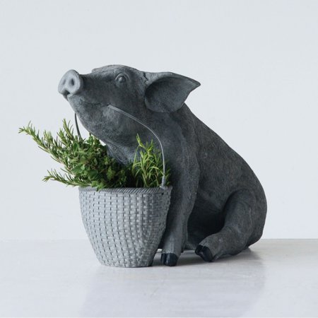3r studios brown resin rabbit with basket statue