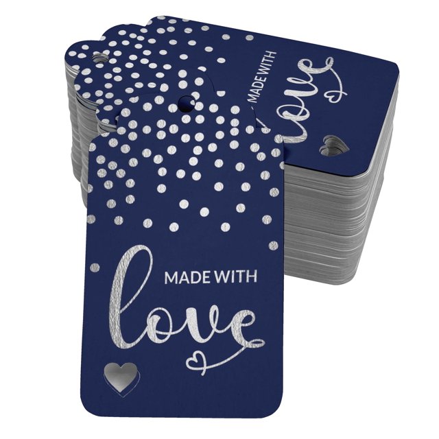 Inkdotpot Pack Of 50 Real Silver Foil Paper Tags Made With Love Text Favor Hang Tags
