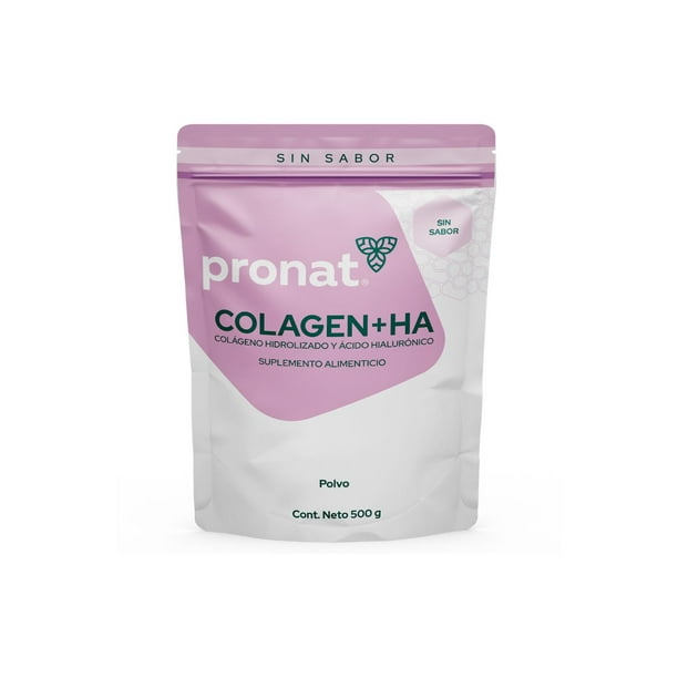 Colágeno Hidrolizado + Ácido Hialurónico, Suplemento Alimenticio, Sabor Natural, Bolsa con 500 gramos - Pronat