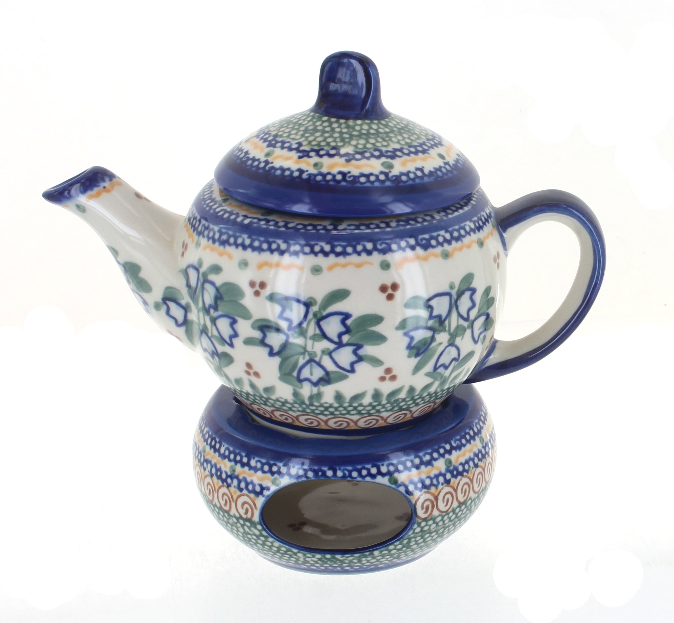 Polish Pottery Bluebell Individual Teapot with Warmer