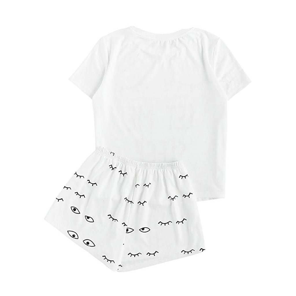 BONIXOOM Womens Pajamas Matching Christmas Pajamas Sleepwear None Short Sleeve Sleepwear Sets Printed White S