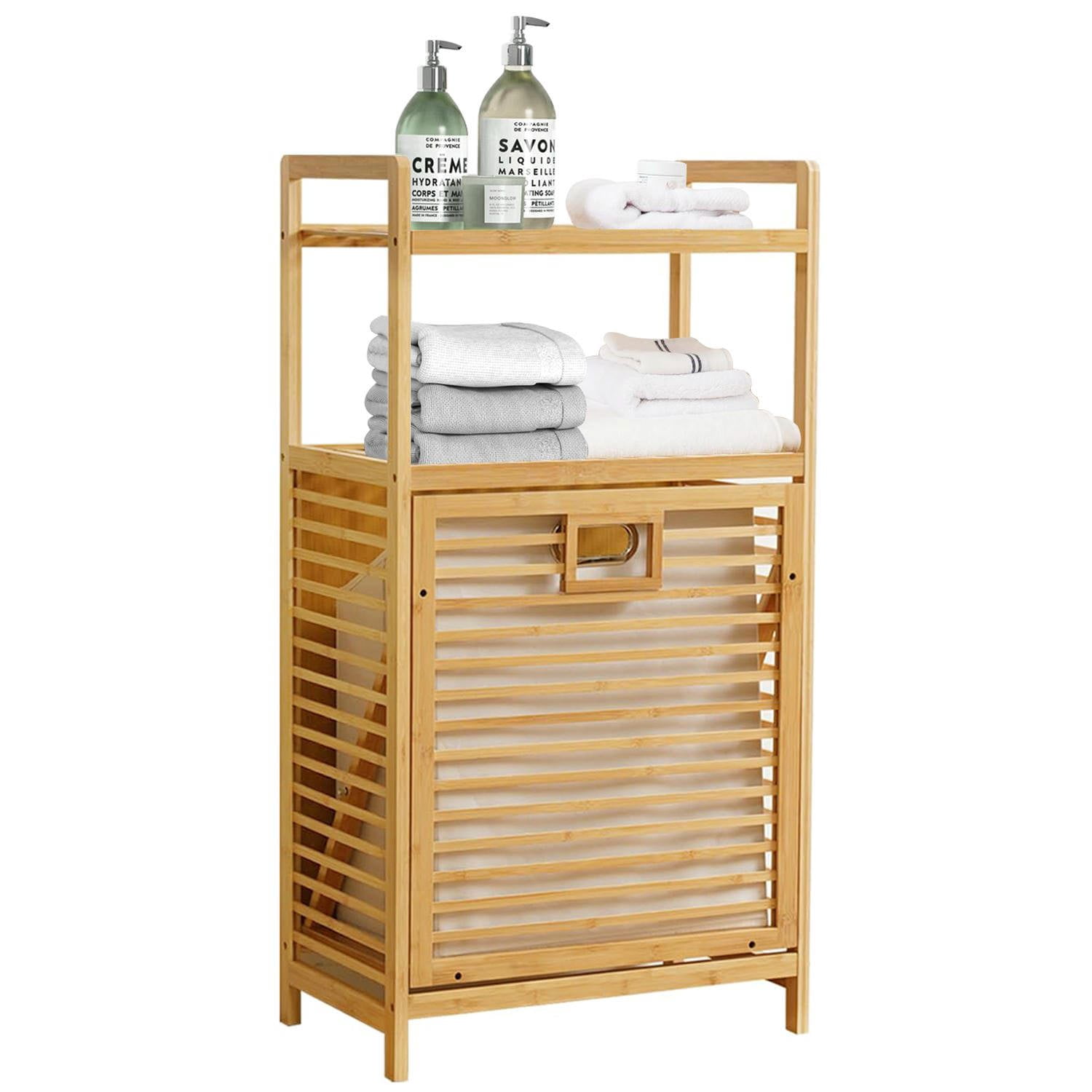 Barara King 2-Tier Laundry Hamper with Tilt Out Basket, Laundry Organizer with Storage Shelves, Bathroom Storage Unit for Laundry Room Nursery Bedroom Guest Room Closet, Natural