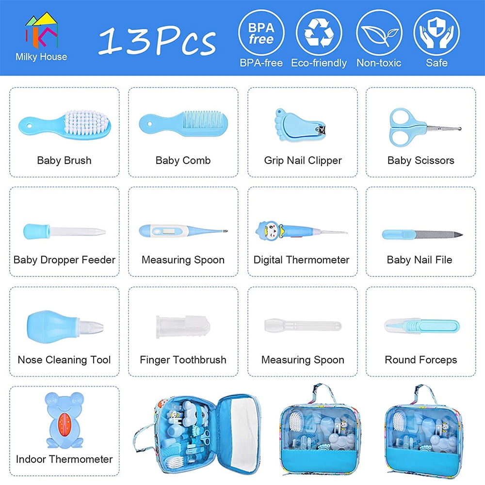 CNKOO Baby Grooming Kit Set Baby Baby Grooming Kit Newborn Nail Kit Baby Medical Care Nail Clipping Comb Tool Set (13 pieces) Blue