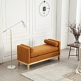 thumbnail image 3 of Elegant Upholstered Bench with Wooden Legs, End of Bed Ottoman with Round Bolster Pillows for Bedroom, Living Room and Entryway, 53.5", Caramel, 3 of 6