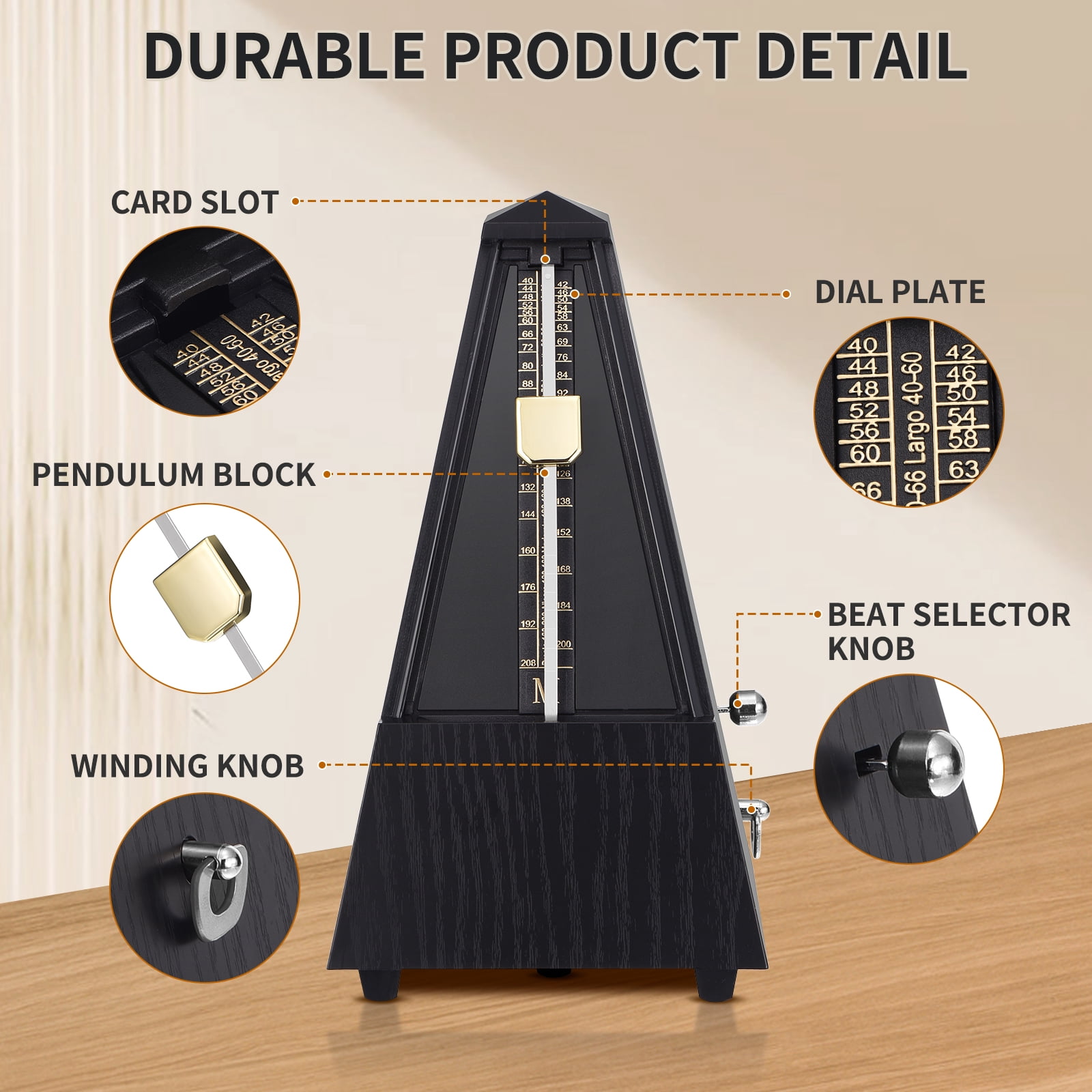 Mechanical Metronome for Piano Guitar Bass Violin Drums with Loud Sound and High Precision