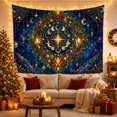 thumbnail image 3 of Evergreen Wreath with Moon Phases & Starburst in Cosmic Nebula, Mystical Fantasy for Space Lovers, Celestial Wall Art, Christmas Gift, Tapestry Wall Hanging for Bedroom and Living Room, 3 of 7