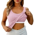 thumbnail image 2 of Siminsem Women's Ribbed Tank Top with Built in Bra Slim Fit Racerback Sleeveless Workout Shirt Scoop Neck Summer Casual Undershirt with Removable Pads, Pink,L, 2 of 9