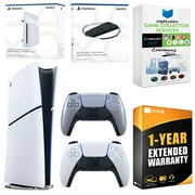 Sony PlayStation 5 Slim Digital Bundle with Disc Drive, Extra Controller, Vertical Stand, MightySkins Game Collection Services and 1 Year Extended Warranty - Sterling Silver