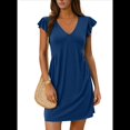 thumbnail image 1 of Vestido Tipo Chaleco Holgado con Mangas de y Escote en V Profundo para Mujer, Color Azul, Talla S, 1 of 6