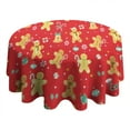 thumbnail image 4 of Red Christmas Gingerbread Man Pattern Round Tablecloth 60"x60",Wrinkle Wipeable Table Cloth for Kitchen Dining Room Picnic Patio Party, 4 of 6