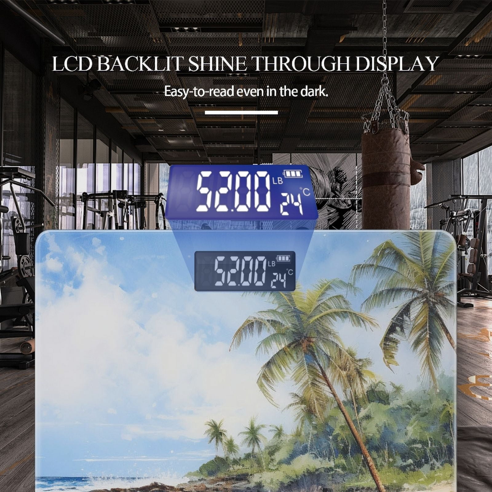 Bathroom Scale, Highly Accurate Digital Body Scale,Precisely Measures Weight up to 400 lbs-Watercolor Painting Of Beautiful Tropical Beach With Palm Trees