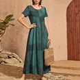 thumbnail image 4 of Vestido Maxi de Manga Corta para las Mujeres Cuello Redondo Color Bloque Suelto Vestido Casual, Maxi en Capas Sólidas para la Playa Y la Primavera, 4 of 8