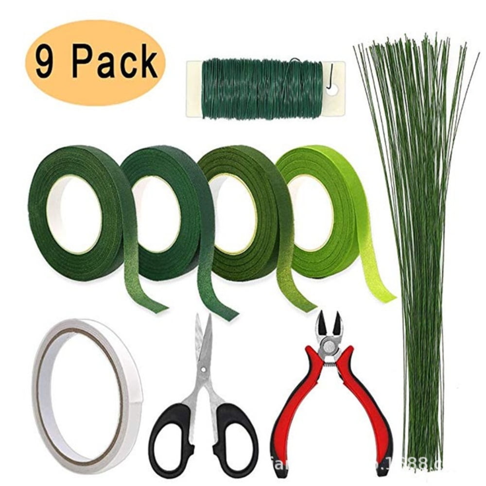 Flower Arrangement Kit, 10 Pieces Handmade Floral Tools Bouquet Wire Cutter, Green Floral Tapes