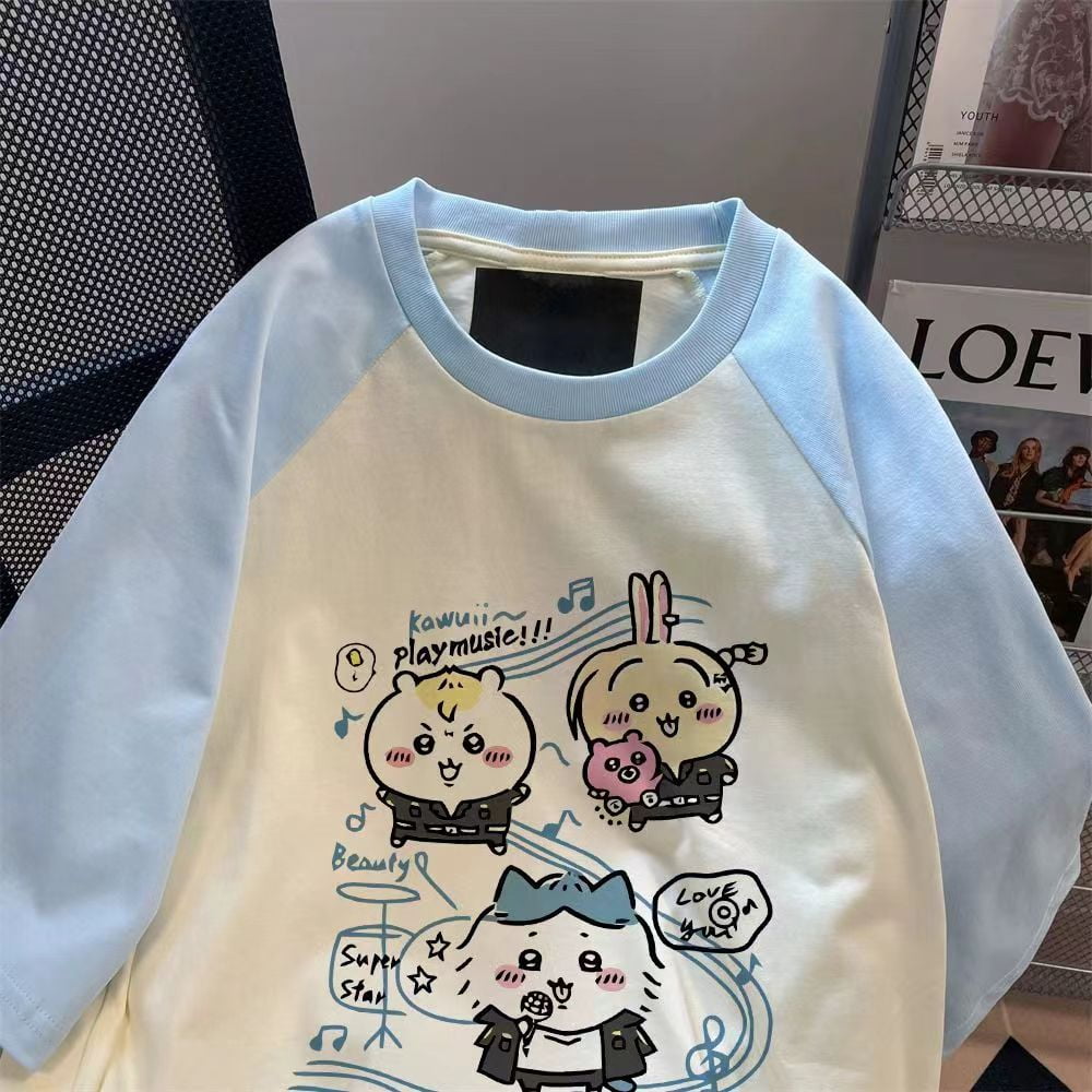 Chiikawa Cute Jiyi USAGI Hachiware Raglan Short-sleeved T