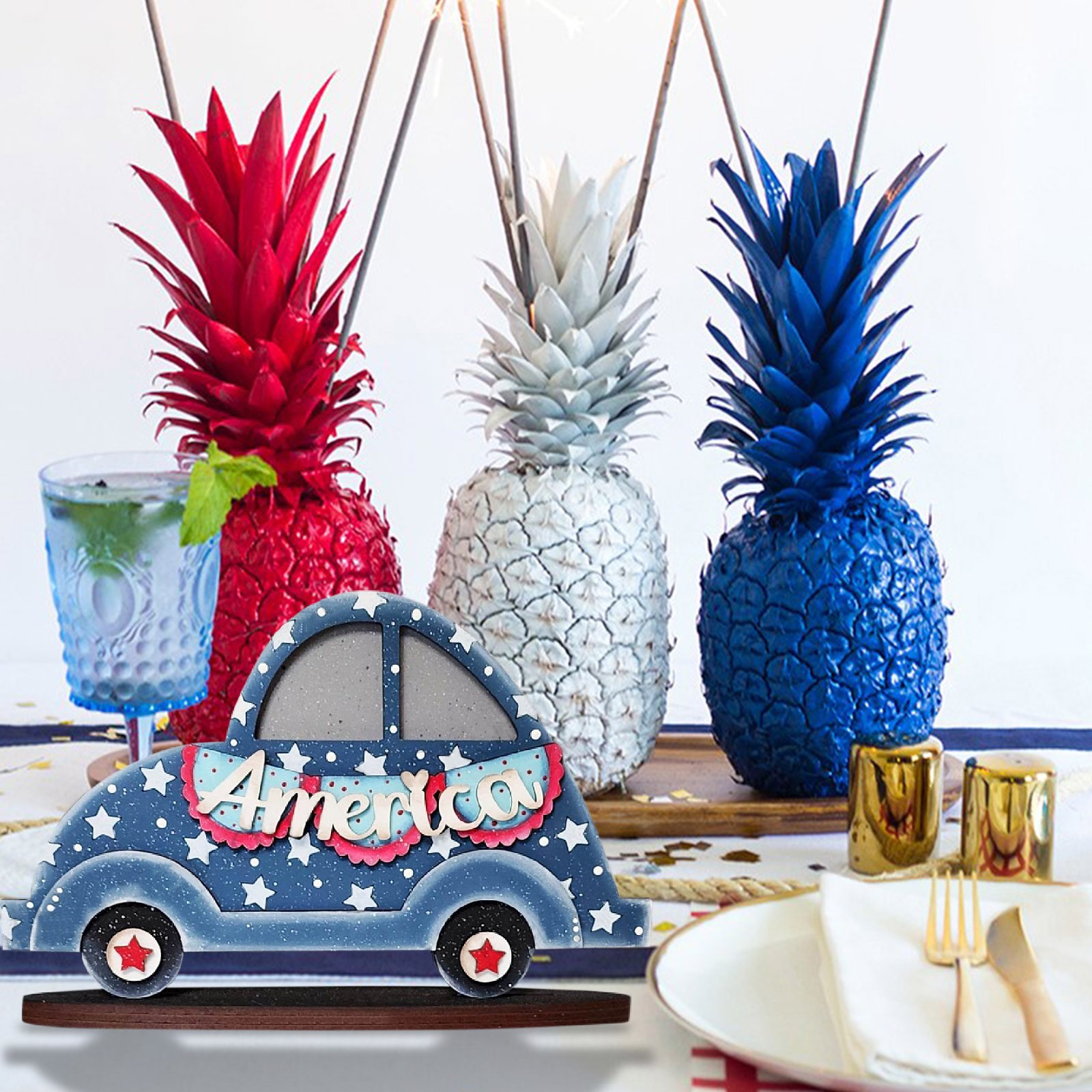 Dainzusyful 4th of July Decorations,Desk Accessories,Wooden Cartoon Car ...