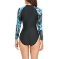thumbnail image 7 of Xfvqtps Womens Rash Guard Swimsuit One Piece Bathing Suit Long Sleeve Front Zipper Briefs Tummy Control Printing UV Protection Surfing Beach Water Sport Athletic Swimwear Blue, 7 of 7