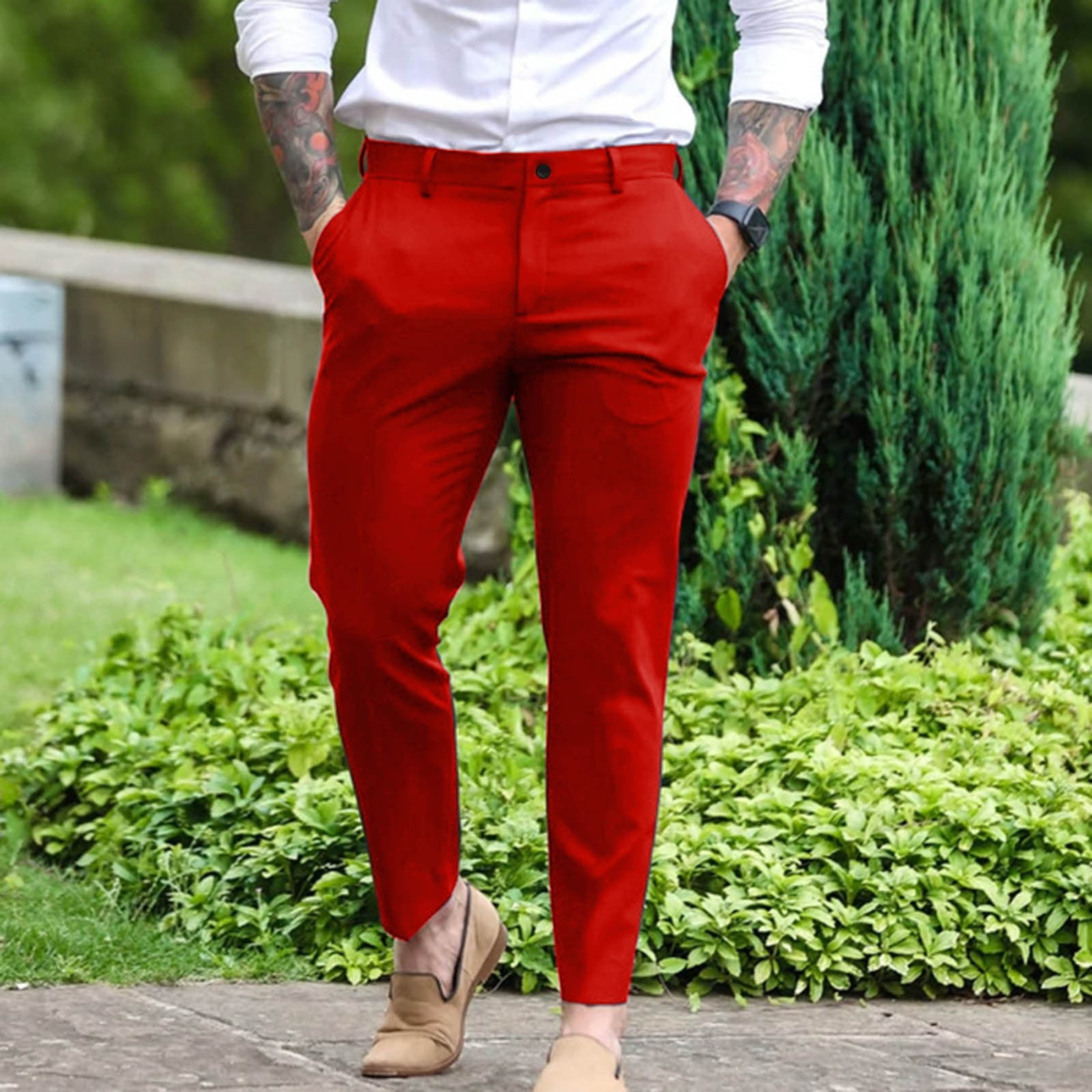 Amazon.co.jp: Reikan Zubon Knit Red Chino Pants, Wide, Low