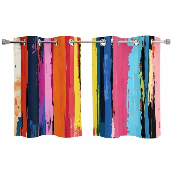 2 Panels Kitchen Tier Curtains 39 Inch Length, Colorful Striped Grommets Window Treatment Curtain, Modern Rainbow Abstract Graffiti Art Thermal Curtains Drapes for Living Room/Bathroom