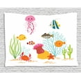 thumbnail image 1 of Ocean Tapestry, Aquatic Cartoon Characters Fishes Jellyfish Coral Seaweed Cheerful Underwater Life, Wall Hanging for Bedroom Living Room Dorm Decor, 60W X 40L Inches, Multicolor, by Ambesonne, 1 of 2