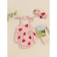 thumbnail image 5 of Musuos Baby Girl Cute Summer Clothes Outfits 3 6 12 18 24Months Strawberry Print Bandage Sleeveless Romper and Headband Set, 5 of 9