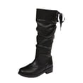 thumbnail image 2 of Women Wide Calf Knee High Slouchy Boots Low Heel Round Toe Motorcycle Riding Fashion Mid Calf Boots Fall Winter Block Heel Knight Long Boot, 2 of 8