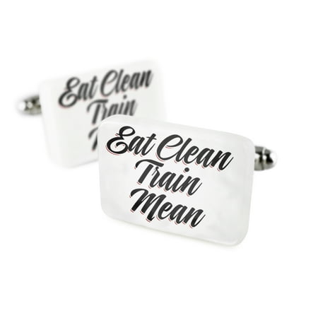 Cufflinks Vintage Lettering Eat Clean Train Mean Porcelain Ceramic NEONBLOND