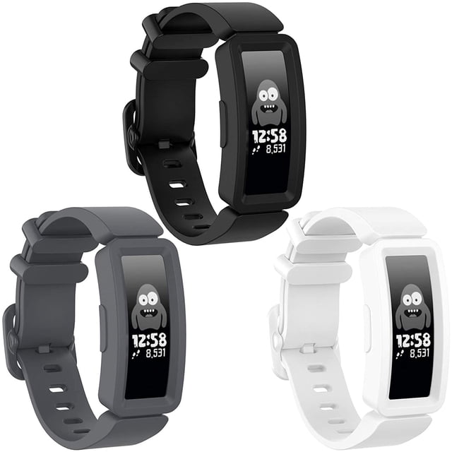 Compatible con Fitbit Ace 2 bandas para niños 6+, accesorios de pulsera de silicona suave correa de reloj correa de repuesto 3-negro + gris + blanco Jormftte LRWJ547-3