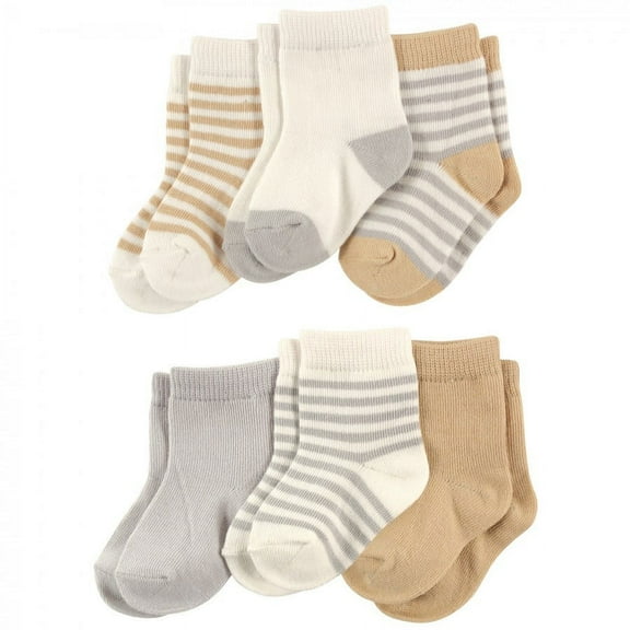 Touched by Nature Baby Unisex Organic Cotton Socks, Neutral Stripes, 0-6 Months