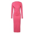 thumbnail image 4 of Women Bodycon Maxi Dress Long Sleeve Ruched Elegant Party Formal Spring Wedding Guest Dresses Hot Pink L, 4 of 7
