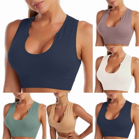 Darzheoy Bras for Women No Underwire Sports Bra Fitness Running Shockproof Yoga Tank Top Deep U No Steel Ring Sexy Comfort Sports Bra L