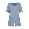 thumbnail image 7 of Diufon Cotton Linen Womens Bodysuits Plus Size Playsuits V Neck Short Sleeve Rompers with Pockets, 7 of 7