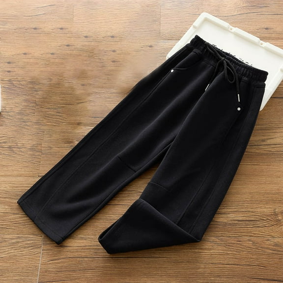 jobturf Girls Sweatpants Elastic Waist Straight Wide Leg Track Pants Drawstring Open Bottom Casual Trousers with Pockets 4-17 Years