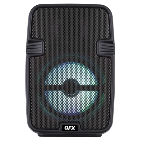 QFX BT-60-BLK LED Party Lights, FM Radio, and Microphone Inpu Bluetooth Portable Speaker , Black