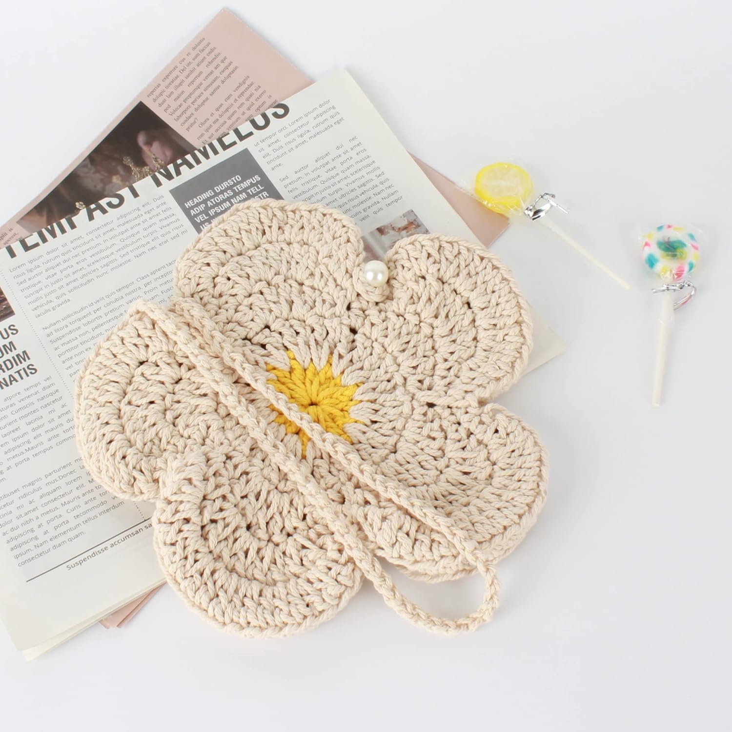 Women Mini Flower Cotton Crochet Crossbody Shoulder Bag Handbag Purse