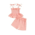 thumbnail image 2 of Aojekbee Baby Girls Summer 2 Piece Solid Color Bandage Sleeveless Camisole Tops and Elastic Shorts Set Fashion Cute Clothes, 2 of 10
