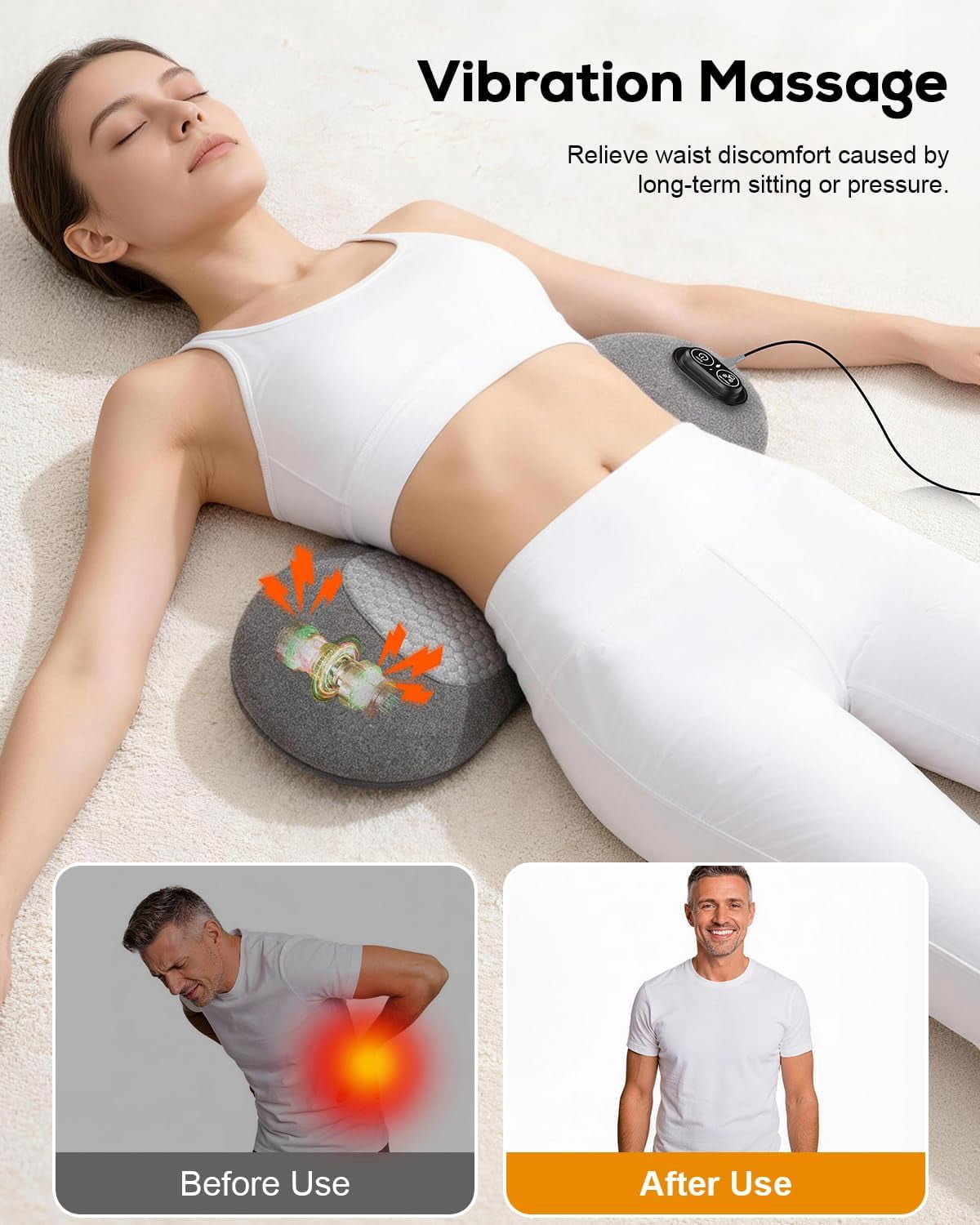 ZYSMBD 3-in-1 Back Massager with Vibration Heat and Electric Traction for Sciatica Neck and Shoulder Pain Relief Lumbar Support Pillow