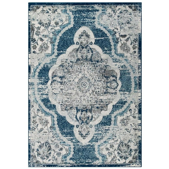 Modway Entourage 94.5x122" Malia Floral Area Rug in Ivory and Blue