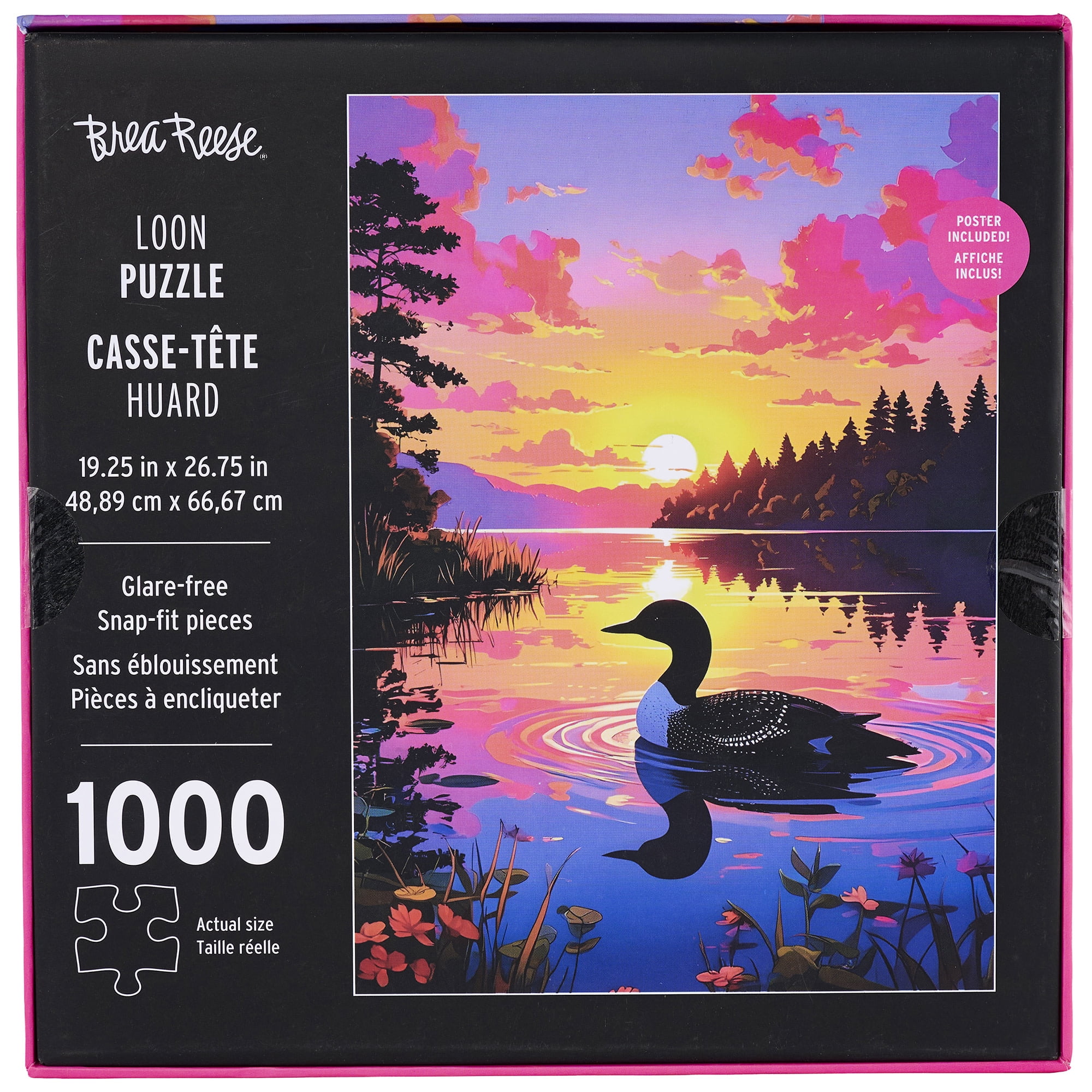Brea Reese: 1000 Piece Puzzle - Loon - Bird & Lake Sunset Landscape Scene, Adult Jigsaw, Soft-Touch, Snap-Fit, Image Reference Poster, 19.25 x 26.75"