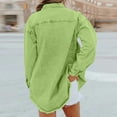 thumbnail image 4 of WTOBBY Women's Washed Denim Shirt Jacket, Frayed Hem Solid Color Outerwear, Long Sleeve Casual Overshirt, Lightweight Street Style, Comfortable Loose Fit,Light Green L, 4 of 4