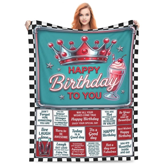 Birthday Blanket for Women, Soft Flannel Throw Blanket Gift for Mom Wife Sister Friend Grandma, Happy Birthday Home Decor Blanket 50x40