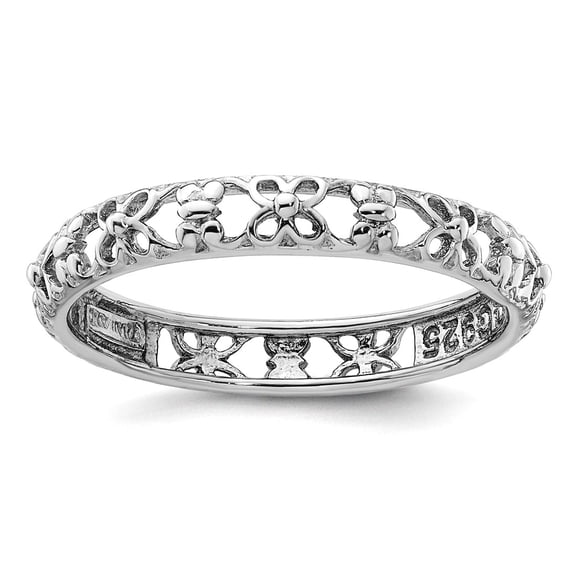 925 Sterling Silver Stackable Rhodium Plated Flower Butterfly Angel Wings Ring Size 5 Stackable Ring for Women