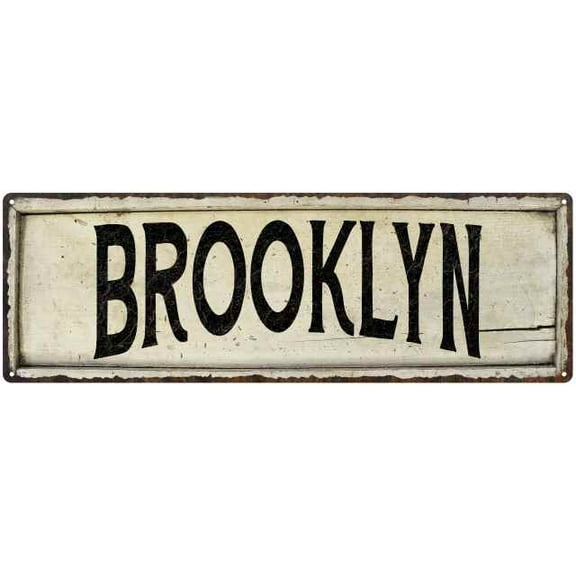 BROOKLYN Farmhouse Style Wood Look Sign Gift 6x18 Metal Decor 106180028104