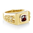 thumbnail image 3 of Gem Stone King 2.48 Ct Cushion Checkerboard Red Garnet White Topaz 18K Yellow Gold Plated Silver Men's Ring (Size 10), 3 of 4