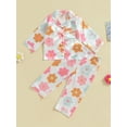 thumbnail image 3 of Toddler Girls Spring Pajamas, Flower Print Long Sleeve Lapel Button Closure Tops + Elastic Waist Pants Sleepwear, 1-5Years, 3 of 9
