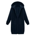 thumbnail image 5 of Womens Jacket Zipper Fleece Pocket Thickening Winter Solid Color Casual Long Sleeve Hooded Long Outwear Jacket Navy XL, 5 of 6
